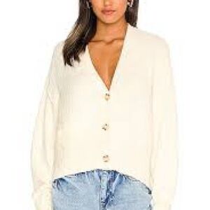 Free People Cream Button-Up Cardigan